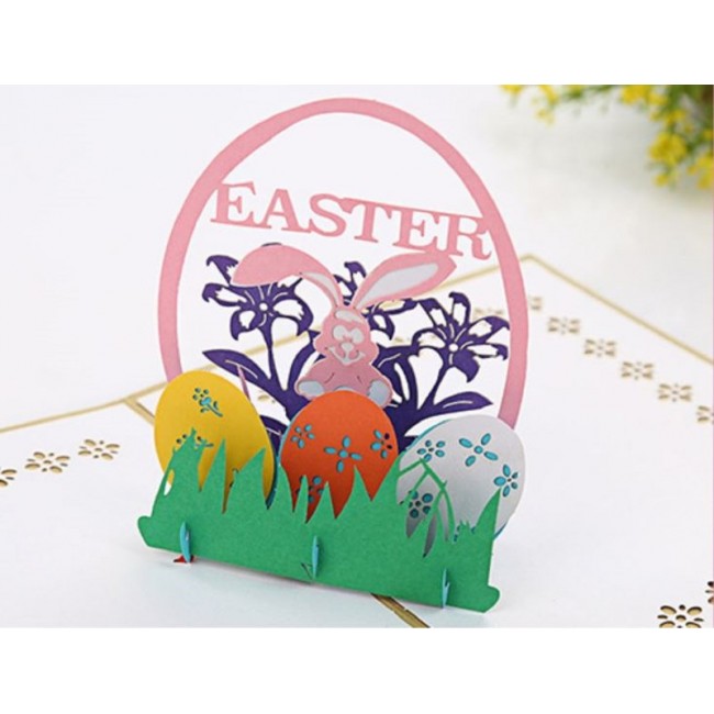 Handmade 3d Pop Up Easter Card Rabbit Festival Eggs Papercraft Origami Kirigami Best Friend Family Love Laser Cut Gift Country Vintage Party,greeting Card